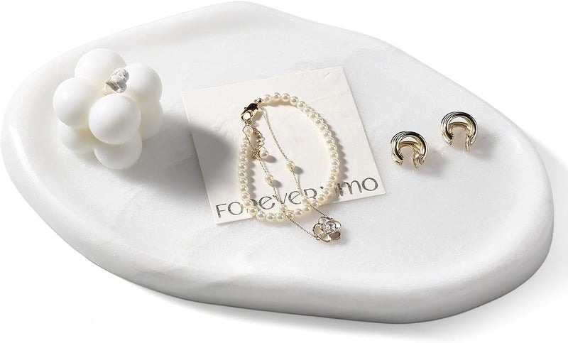Koville Luxurious White Marble Vanity Tray, Cloud Shape Serving Stone Key Tray for Home Decor, 10" x 7" Marble Storage Trays for Bathroom, Stone Plate Holder for Perfume, Candle and Jewelry - Image 1